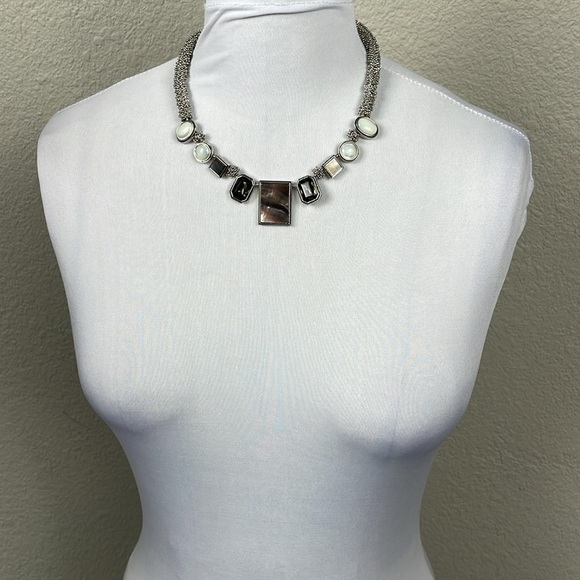 Silver Tone Chicklet Chunky Statement Choker Collar Necklace - Picture 4 of 14